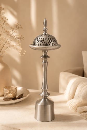 مبخرة الضيافه الملكيه الفاخره فضى مع ماربل بيج مقاس 36*15 سم