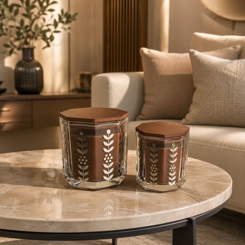 شمعة معطرة زجاجية بغطاء خشبي فاخر- حجمين