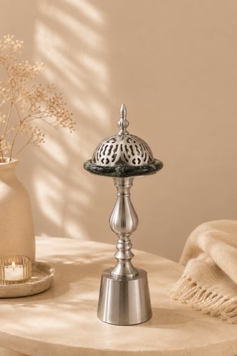 مبخره الضيافه الملكيه الفاخره فضى مع ماربل اخضر 