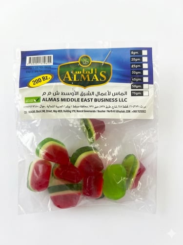 Watermelon flavored gelatin sweets