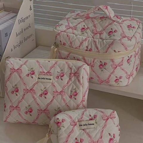 Pink flower makeup bag Shein 3PC