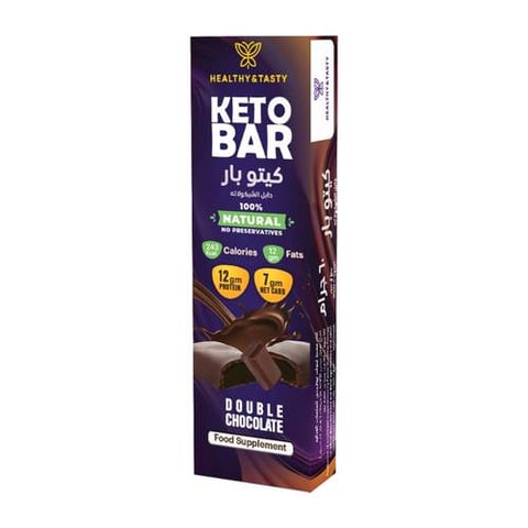 هيلثى اند تيستى كيتو بار دبل شيكولاتة 60 جرام - Healthy & Tasty KETO BAR DOUBLE CHOC0LATE 60 g
