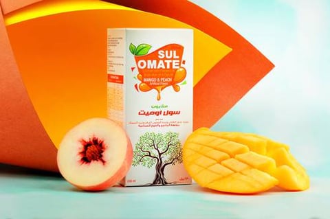 مشروب سول اوميت- مع زيت بذور الكتان وزيت الزيتون البكر وزيت السمك بنكهة المانجو والخوخ-Sulomate Drink- With flaxseed oil, virgin olive oil & Fish oil with Mango and Peach Flavor