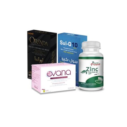 بكج تعزيز صحة المبايض (اوراندا- سول كيو 10 30- زنك -اوفانا 20)-Ovarian Health package (Oranda- Sul Q 10- Zinc- Ovana 20) 