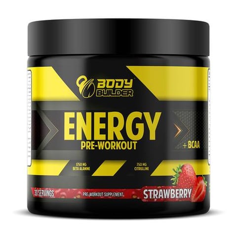 بودي بيلدر إنيرجي ما قبل التمرين مع  بي سي ايه ايه,بنكهة الفراولة,30 حصه -Body Builder Energy Pre workout PlusBCAA, Strawberry, 30 Serv