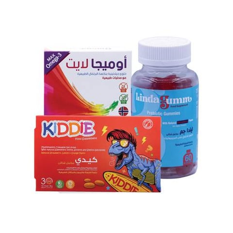 بكج مناعة الأطفال 4 (كيدي - لينداجم بربيوتيك - أوميجا لايت 30) - Kids Immunity 4 Package (Kiddie– Lindagem Probiotic – Omega light 30)