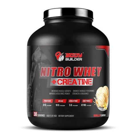 بودي بيلدر نيترو واي + كرياتين, فانيلا, 4 باوند-BODY BUILDER NITRO WHEY+CREATINE VANILLA 4LB