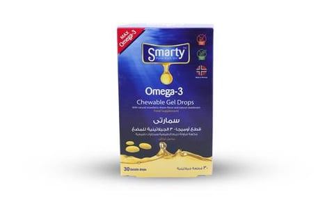 سمارتي أوميجا 3 أوميجا 3 زيت السمك DHA نكهة الفراولة 30 قطعة - Smarty Omega 3 with Fish Oil DHA Strawberry Flavor 30 Gummies