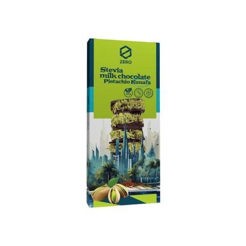شيكولاتة دبي استيفيا بالحليب زيرو بالكنافة وكريمة الفستق – 100 جرام - Dubai Stevia Milk Chocolate Zero with Kunafa & Pistachio Cream – 100g