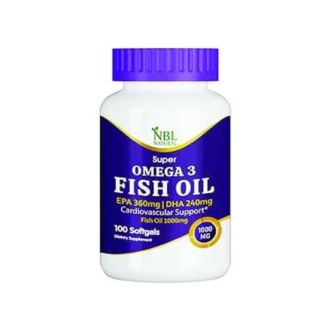 إن بي إل ناتشورال زيت السمك أوميغا 3 فائق – 1000 ملغ (360 EPA / 240 DHA) – دعم لصحة القلب والأوعية الدموية – 100 كبسولة هلامية-NBL Natural Super Omega 3 Fish Oil 1000mg 360 EPA 240 DHA, Cardiovascular Support, 100 Softgels  -