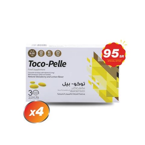 Pack of 4 - Toco-Pelle - Vitamin E Chewables Strawberry & Lemon Flavor (30 Pieces)