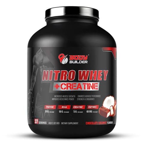 بودي بيلدر نيترو واي + كرياتين, شوكولاتة جوز الهند, 4 باوند-BODY BUILDER NITRO WHEY+CREATINE CHOC COCONUT 4LB