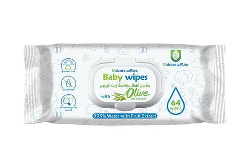 يونيكير مناديل أطفال ٦٤ منديل غير معطر-Unicare baby wipes 64 wipes, unscented