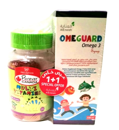  العناية المتكاملة لصحة الأطفال - أوميجارد أوميجا 3 وبيورايفير فيتامينات متعددة  - Complete Children's Health Care Pack - Omeguard Omega 3 & Purever Multivitamin D