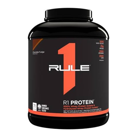 رول ون بروتين بنكهة الشيكولاتة فادج 76 سكوب 5 رطل - RULE 1 Protein Chocolate Fudge 76 SERV. 5 LB