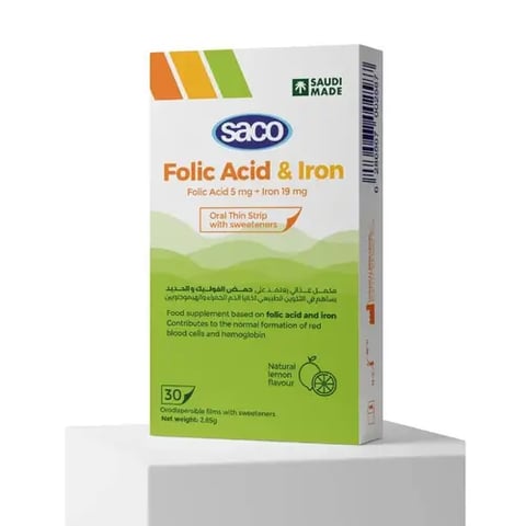Saco Folic Acid and Iron chocolate Flavor 30 Strips