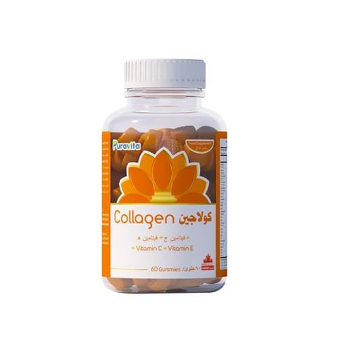 بيورافيتا, علكات الكولاجين، لبشرة صحية، فيتامين سي، فيتامين إي، 60 علكة-PURAVITA, Collagen Gummies، for healthy skin,  vitamin C , vitamin E, 60 Gummies