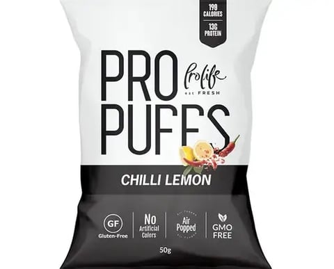 برولايف بفس ذرة منفوخه بنكهة الليمون الحار -Prolife Protein Puffs Chilli Lemon flavor 50gm