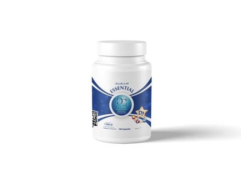 اسنشيال فيتامين د3 1000 وحدة، للحفاظ على صحة العظام - 100 كبسولة-Essential Vitamin D3 1000 IU, Vitamin D Supplement, For Bone Health - 100 Capsules