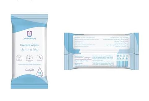 يونيكير مناديل المائية 10 مناديل ضوء الشمس ازرق - UNICARE WATER WIPES 10 WIPES SUNLIGHT BLUE
