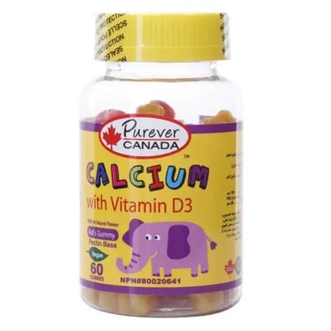 بيورايفير حلوى جيلاتينية كالسيوم و فيتامين د3 60 قطعة  -   PUREVER CANADA CALCIUM WITH VITAMIN D3 60 GUMMIES