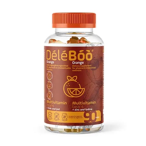 ديلي بوو  حبوب مضغ فيتامينات مع البرتقال والزنك واليود-Deleboo Orange Multivitamins Beans 90 Pcs