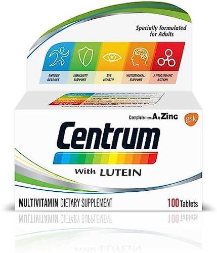 سنتروم مع مكملات اللوتين، أ إلى الزنك للبالغين مع فيتامين ب، ج، د، 100 قرص-Centrum with Lutein, A to Zinc supplements for Adults with Vitamin B , C , D 100 Tablets
