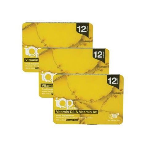 ثلاث عبوات من توب فيتامين D3 وK2 – نكهة الأناناس – 12 قطعة - Pack of 3 Top Vitamin D3 & Vitamin K2 – Pineapple Flavor – 12 Pieces
