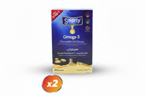 عبوتين من سمارتي أوميجا 3 أوميجا 3 زيت السمك DHA نكهة الفراولة 30 قطعة - Pack of 2 Smarty Omega 3 with Fish Oil DHA Strawberry Flavor 30 Gummies 