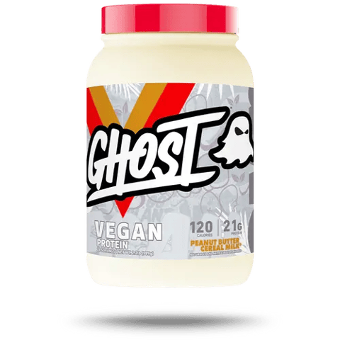 مسحوق بروتين نباتي من جوست، حليب حبوب زبدة الفول السوداني - 2 رطل، 20 جرام من البروتين-GHOST Vegan Protein Powder, Peanut Butter Cereal Milk - 2lb, 20g of Protein