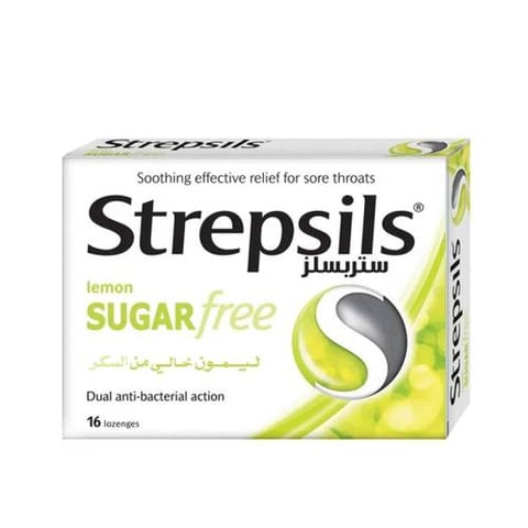 ستربسلز أقراص استحلاب بنكهة الليمون وخالي من السكر 16 قرص -Strepsils Lozenges Lemon Sugar Free 16 Tab 