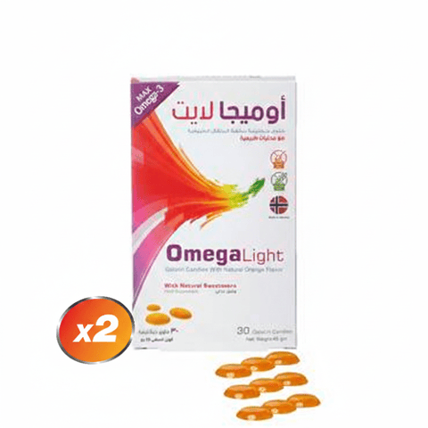 عبوتين من اوميجا لايت, زيت السمك، 30 حلوى جيلاتينية  - pack of 2 omega light , Fish Oil, 30 Gummies