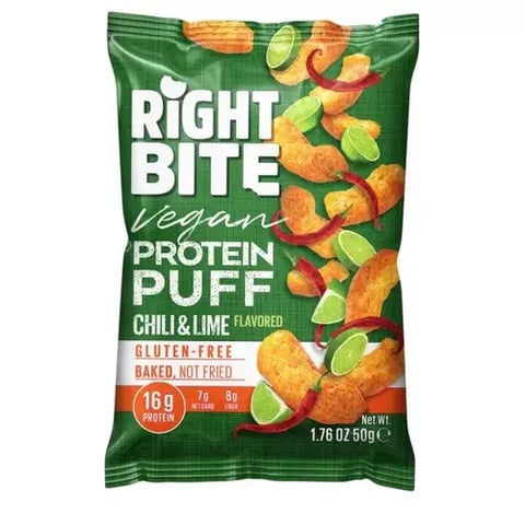 رايت بايت بروتين باف / تشيلي لايم 50 جرام-RIGHT BITE PROTEIN PUFF CHILI AND LIME FLAVOR