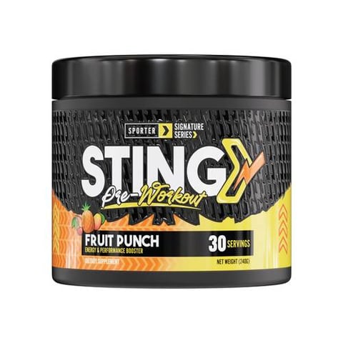 سبورتر – ستينج بري ووركاوت – فواكه مشكلة – 30 حصة - Sporter - Sting Pre-Workout - Fruit Punch - 30 Servings