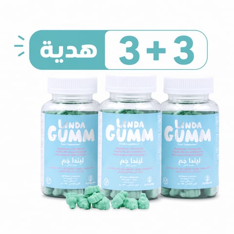 3 عبوات من ليندا جم - بيوتين - 60 قرص مضغ-pack of 3 LindaGum- Biotin- 60 Gummies