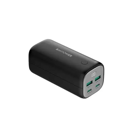 طارية متنقلة راف باور بقوة 70 واط بسعة 20000 ملي امبير منفذين تايب سي ومنفذين USB-A - اسود
