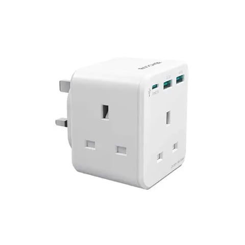 شاحن جداري راف باور بايونير 3 مداخل طاقه ثلاثيه مع منفذين USB ومنفذ تايب سي بتقنية PD بقوة 20 واط ميني - ابيض