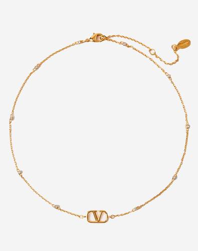 MINI VLOGO SIGNATURE NECKLACE IN METAL AND SWAROVSKI CRYSTALS (Pre-Order Within 14 Days)