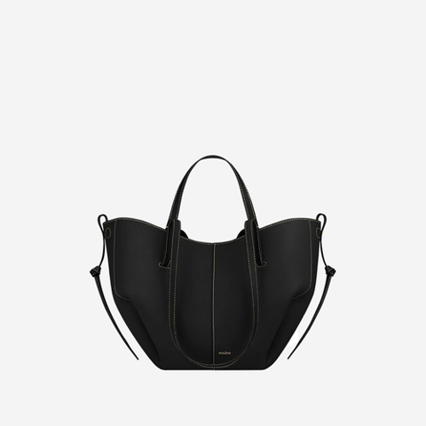 Polene Cyme Mini Edition Schwarz Nähte Ecru Genarbtes Leder Black (Pre-Order Within 14 Days)