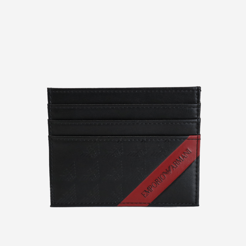 Emporio Armani Credit Card Case Leather Wallet Black Eagles / red 