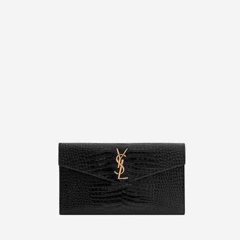 Saint Laurent Uptown Pouch In Crocodile-Embossed Shiny Leather (Pre-Order Within 14 Days)