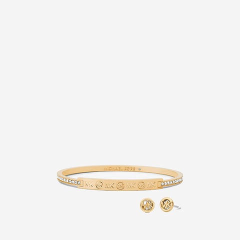 Michael Kors Pavé Logo Engraved Jewelry Gift Set GOLD