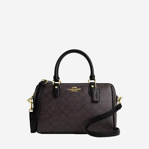Coach Rowan Satchel Bag In Signature Canvas Walnut/Black