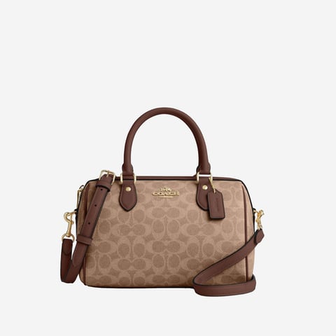 Coach Rowan Satchel Bag In Signature Canvas Tan/Brown