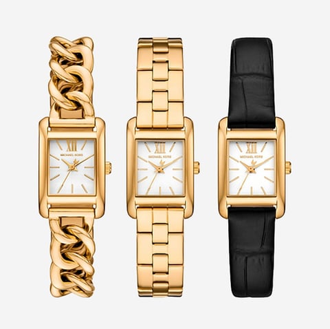 Michael Kors Petite Monroe Gold-Tone and Crocodile-Embossed Leather Watch Strap Set Black
