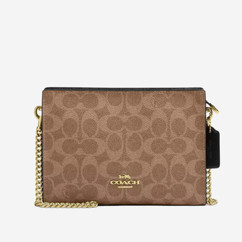 Coach Slim Crossbody Bag In Signature Canvas Gold/Tan/Black
