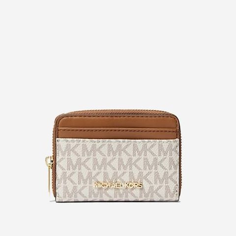 Michael Kors Jet Set Travel Medium Logo Zip-Around Card Case Vanilla 