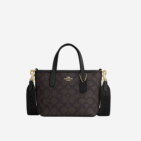 Coach City Mini Tote Bag In Signature Canvas Brown/Black