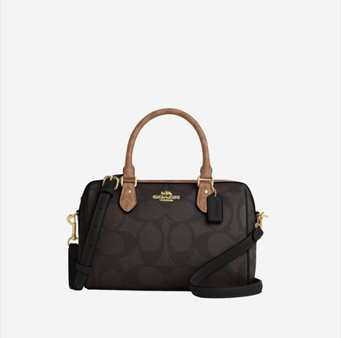 (Pre-Order Within 14 Days) Coach Rowan Satchel Bag In Blocked Signature Canvas Walnut/Tan