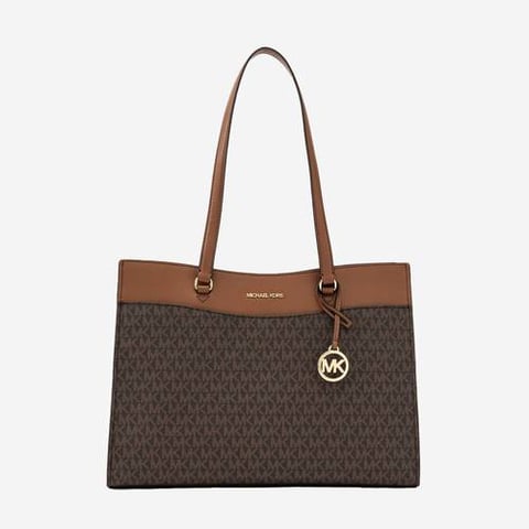 Michael Kors Jet Set Travel Large Pocket Tote Signature MK Logo Handbag Brown